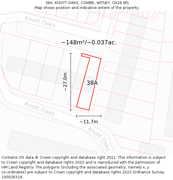 38A, KNOTT OAKS, COMBE, WITNEY, OX29 8PJ: Plot and title map