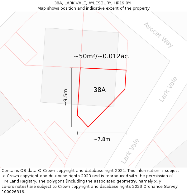 38A, LARK VALE, AYLESBURY, HP19 0YH: Plot and title map