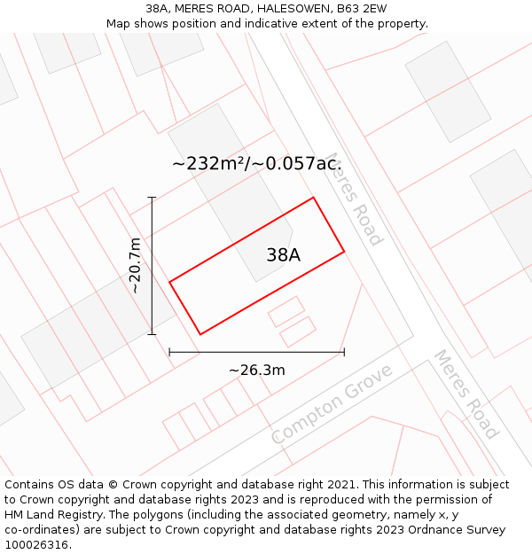 38A, MERES ROAD, HALESOWEN, B63 2EW: Plot and title map