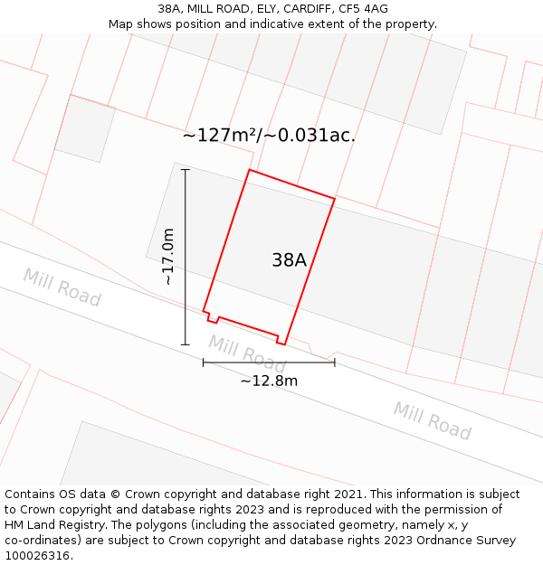 38A, MILL ROAD, ELY, CARDIFF, CF5 4AG: Plot and title map