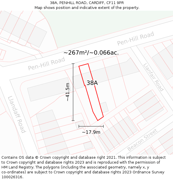 38A, PENHILL ROAD, CARDIFF, CF11 9PR: Plot and title map