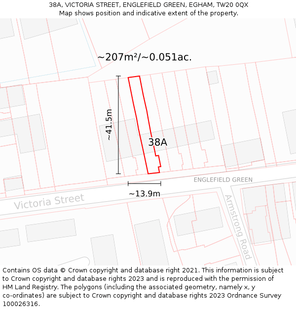 38A, VICTORIA STREET, ENGLEFIELD GREEN, EGHAM, TW20 0QX: Plot and title map