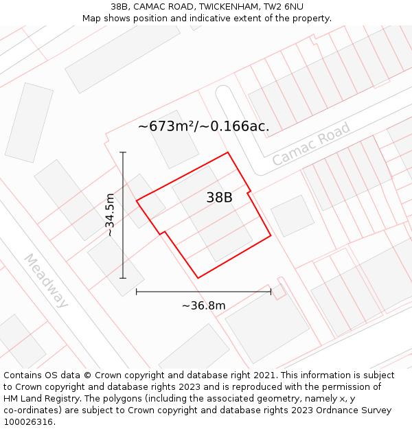 38B, CAMAC ROAD, TWICKENHAM, TW2 6NU: Plot and title map