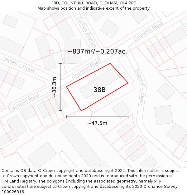 38B, COUNTHILL ROAD, OLDHAM, OL4 2PB: Plot and title map