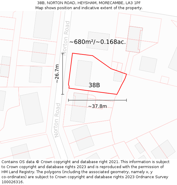38B, NORTON ROAD, HEYSHAM, MORECAMBE, LA3 1PF: Plot and title map