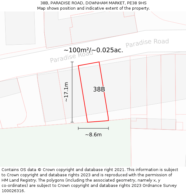 38B, PARADISE ROAD, DOWNHAM MARKET, PE38 9HS: Plot and title map