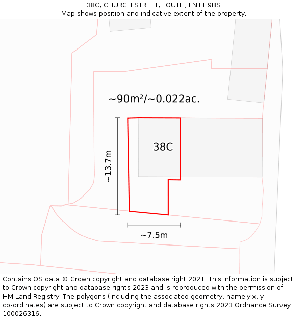 38C, CHURCH STREET, LOUTH, LN11 9BS: Plot and title map