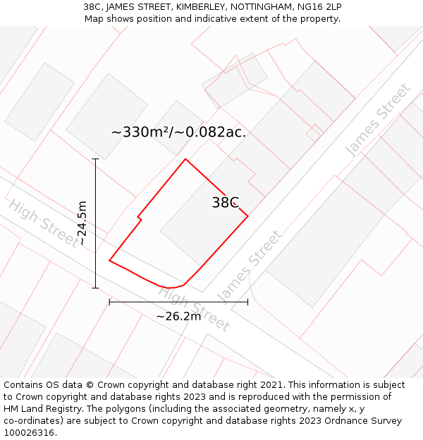 38C, JAMES STREET, KIMBERLEY, NOTTINGHAM, NG16 2LP: Plot and title map