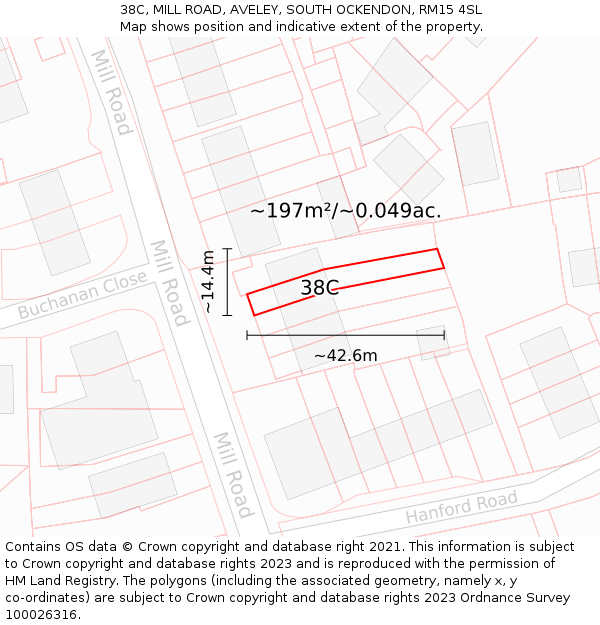 38C, MILL ROAD, AVELEY, SOUTH OCKENDON, RM15 4SL: Plot and title map