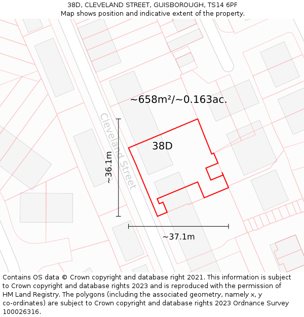 38D, CLEVELAND STREET, GUISBOROUGH, TS14 6PF: Plot and title map
