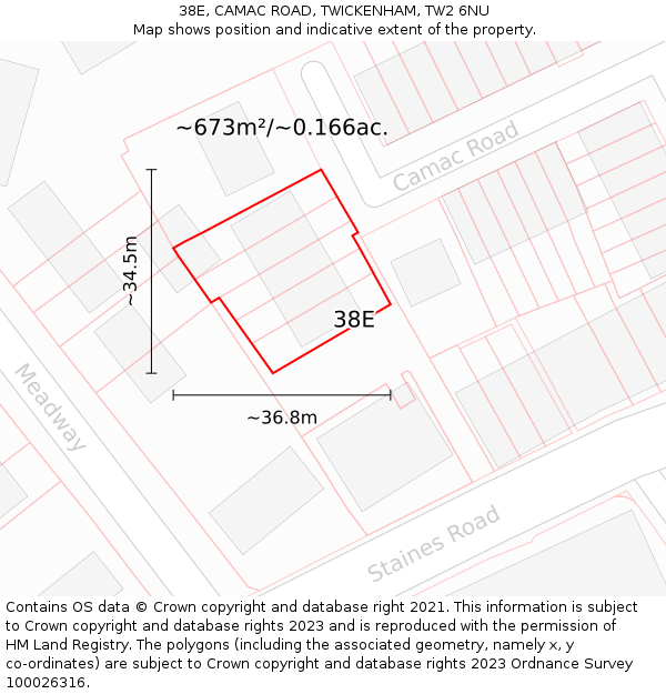 38E, CAMAC ROAD, TWICKENHAM, TW2 6NU: Plot and title map