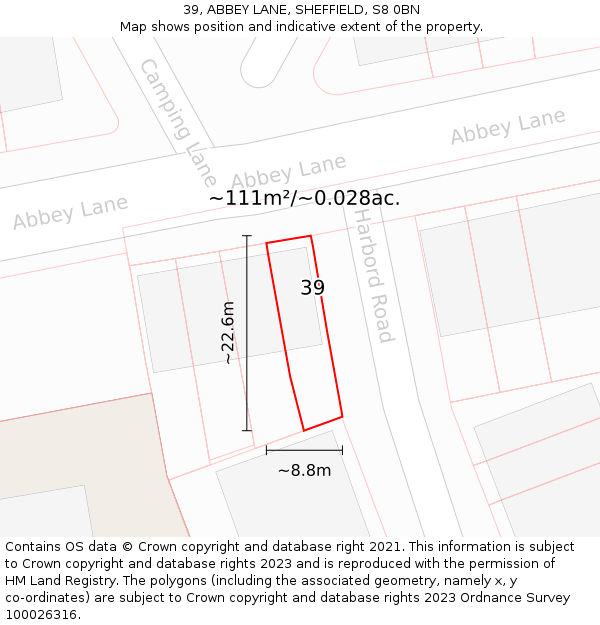 39, ABBEY LANE, SHEFFIELD, S8 0BN: Plot and title map