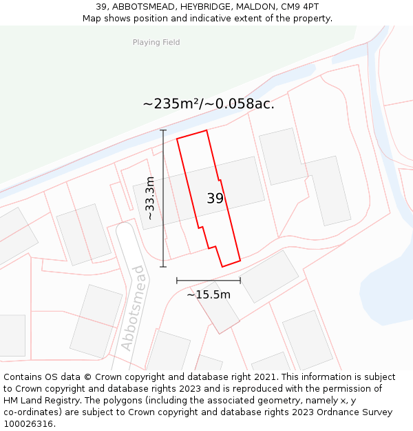 39, ABBOTSMEAD, HEYBRIDGE, MALDON, CM9 4PT: Plot and title map