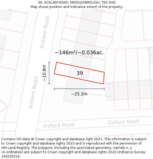 39, ACKLAM ROAD, MIDDLESBROUGH, TS5 5HD: Plot and title map