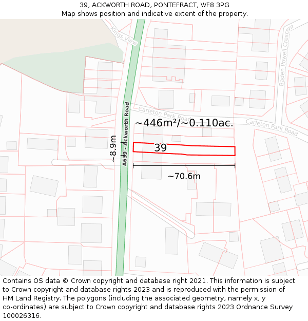 39, ACKWORTH ROAD, PONTEFRACT, WF8 3PG: Plot and title map