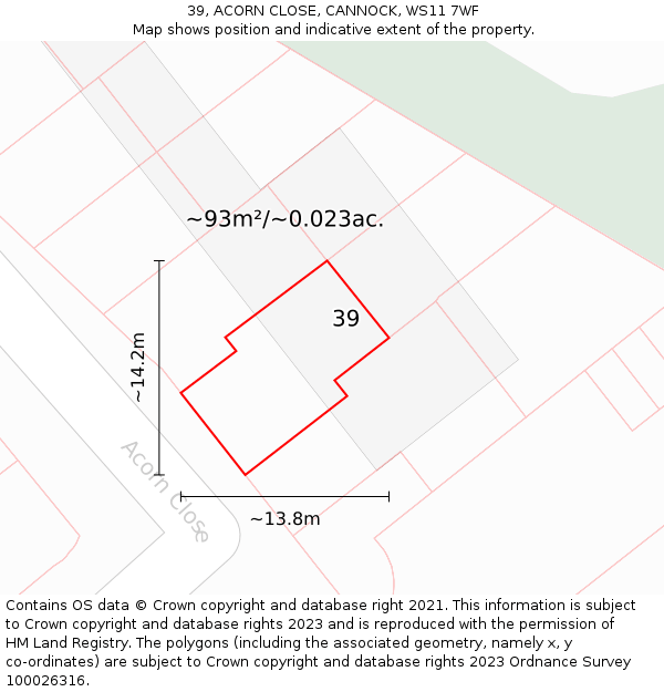 39, ACORN CLOSE, CANNOCK, WS11 7WF: Plot and title map