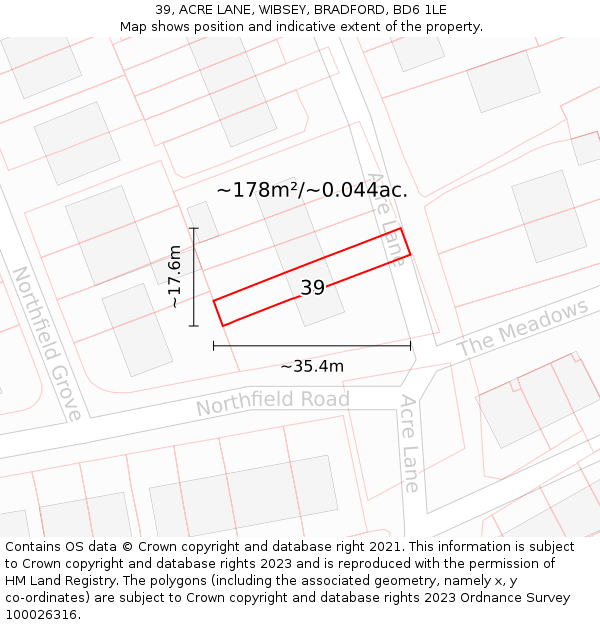 39, ACRE LANE, WIBSEY, BRADFORD, BD6 1LE: Plot and title map