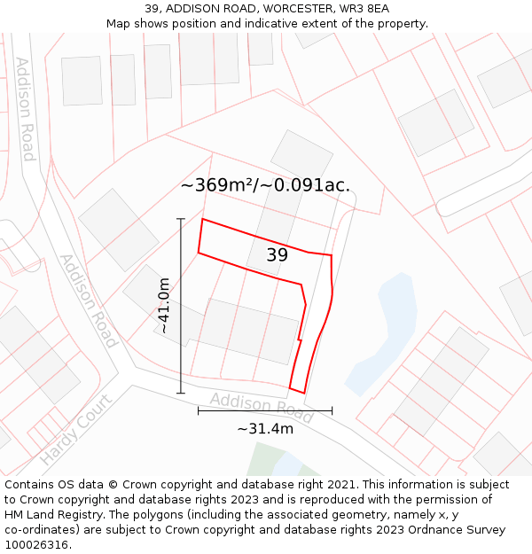 39, ADDISON ROAD, WORCESTER, WR3 8EA: Plot and title map