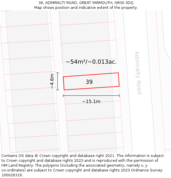 39, ADMIRALTY ROAD, GREAT YARMOUTH, NR30 3DQ: Plot and title map