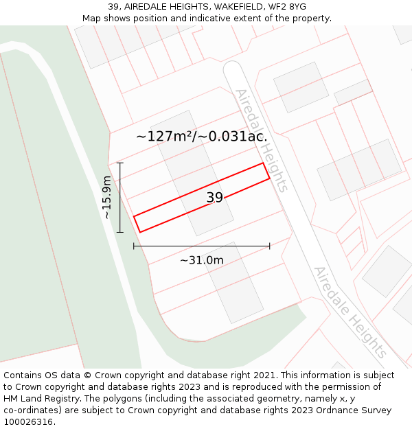 39, AIREDALE HEIGHTS, WAKEFIELD, WF2 8YG: Plot and title map