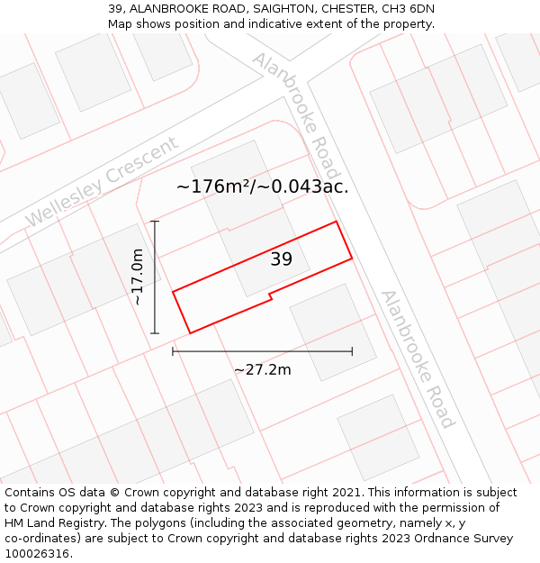 39, ALANBROOKE ROAD, SAIGHTON, CHESTER, CH3 6DN: Plot and title map