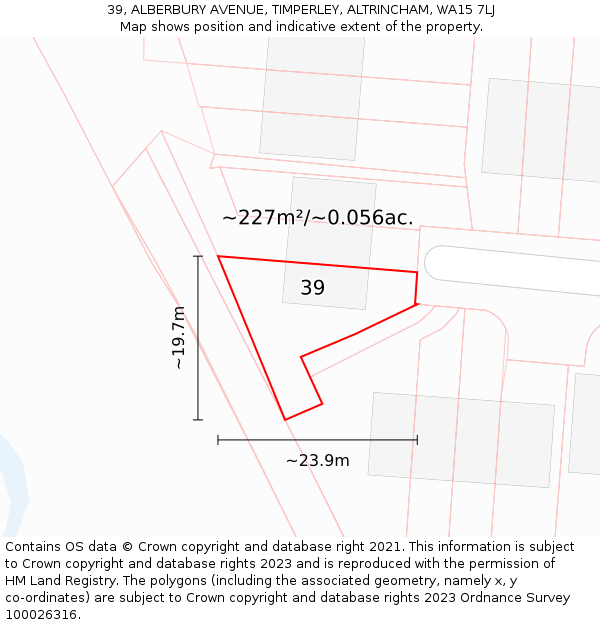 39, ALBERBURY AVENUE, TIMPERLEY, ALTRINCHAM, WA15 7LJ: Plot and title map