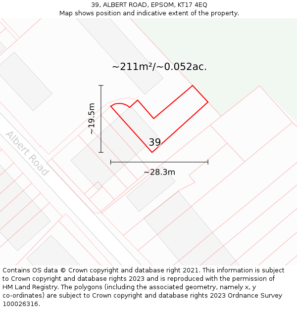 39, ALBERT ROAD, EPSOM, KT17 4EQ: Plot and title map