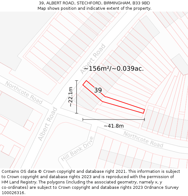 39, ALBERT ROAD, STECHFORD, BIRMINGHAM, B33 9BD: Plot and title map