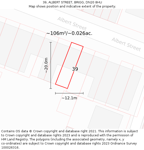 39, ALBERT STREET, BRIGG, DN20 8HU: Plot and title map