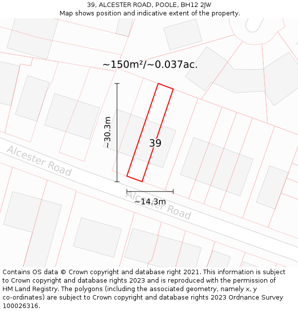 39, ALCESTER ROAD, POOLE, BH12 2JW: Plot and title map