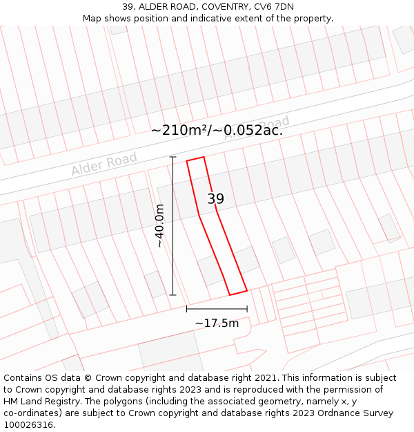 39, ALDER ROAD, COVENTRY, CV6 7DN: Plot and title map