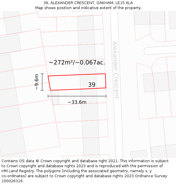 39, ALEXANDER CRESCENT, OAKHAM, LE15 6LA: Plot and title map