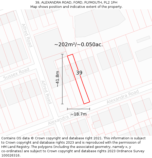 39, ALEXANDRA ROAD, FORD, PLYMOUTH, PL2 1PH: Plot and title map