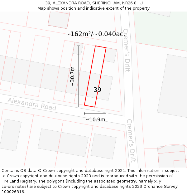 39, ALEXANDRA ROAD, SHERINGHAM, NR26 8HU: Plot and title map