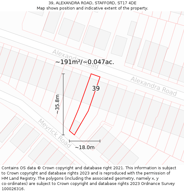 39, ALEXANDRA ROAD, STAFFORD, ST17 4DE: Plot and title map