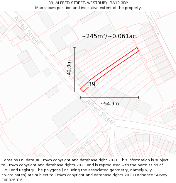 39, ALFRED STREET, WESTBURY, BA13 3DY: Plot and title map