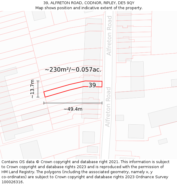 39, ALFRETON ROAD, CODNOR, RIPLEY, DE5 9QY: Plot and title map