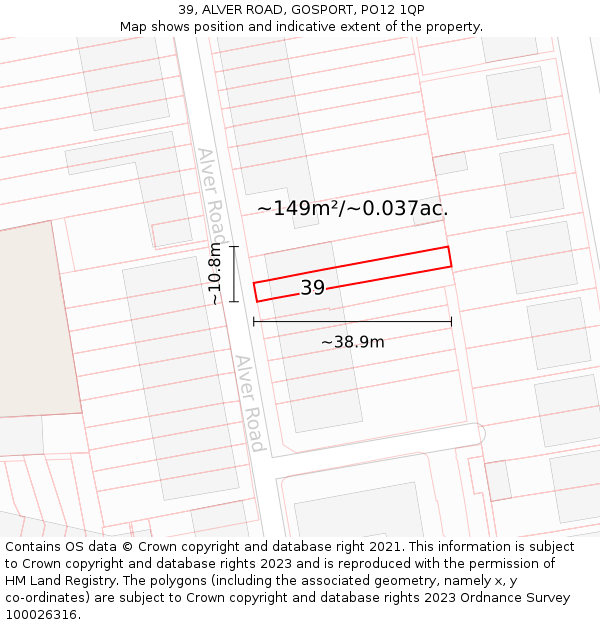 39, ALVER ROAD, GOSPORT, PO12 1QP: Plot and title map