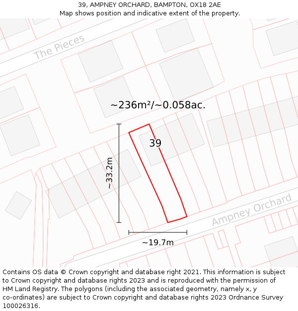 39, AMPNEY ORCHARD, BAMPTON, OX18 2AE: Plot and title map