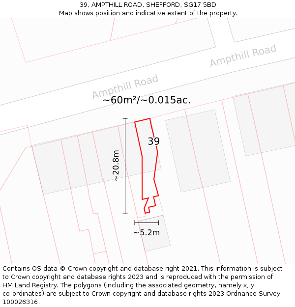 39, AMPTHILL ROAD, SHEFFORD, SG17 5BD: Plot and title map