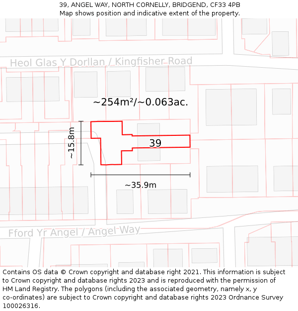 39, ANGEL WAY, NORTH CORNELLY, BRIDGEND, CF33 4PB: Plot and title map