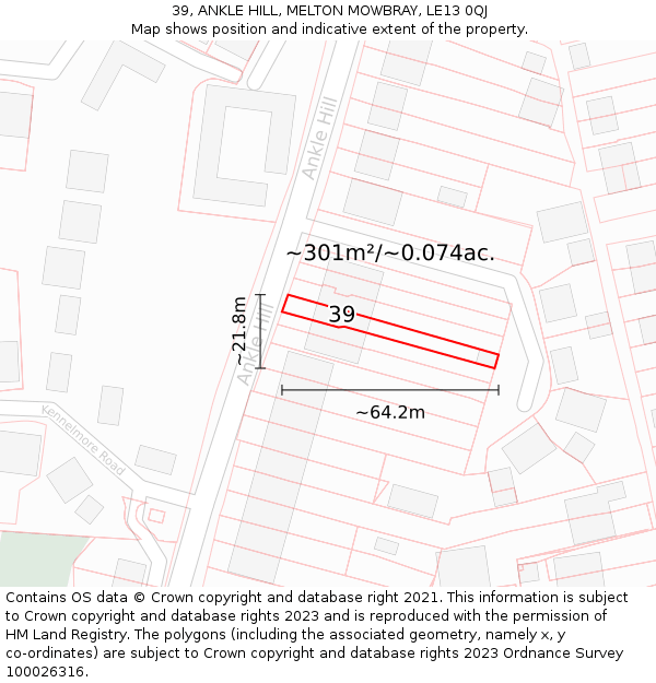 39, ANKLE HILL, MELTON MOWBRAY, LE13 0QJ: Plot and title map