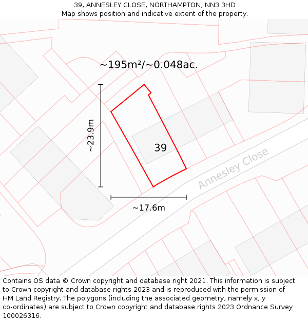 39, ANNESLEY CLOSE, NORTHAMPTON, NN3 3HD: Plot and title map