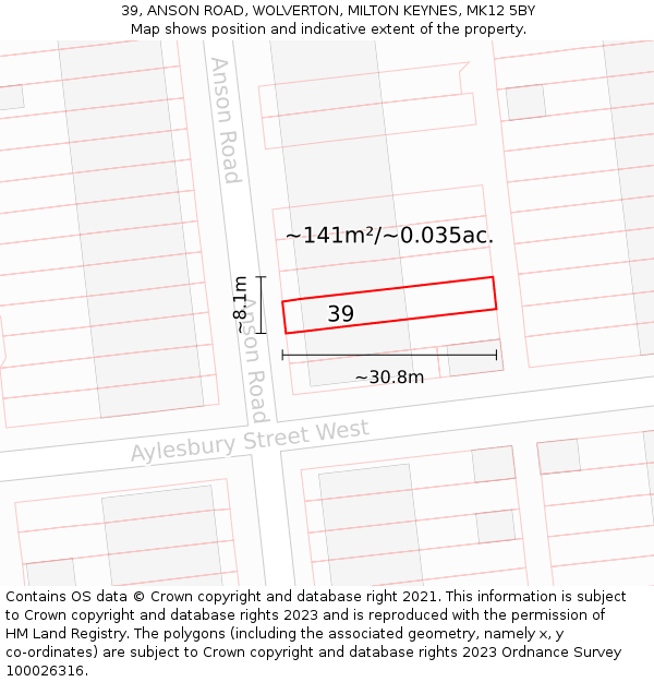39, ANSON ROAD, WOLVERTON, MILTON KEYNES, MK12 5BY: Plot and title map