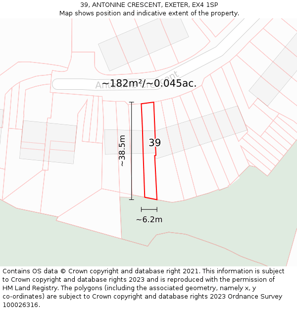 39, ANTONINE CRESCENT, EXETER, EX4 1SP: Plot and title map
