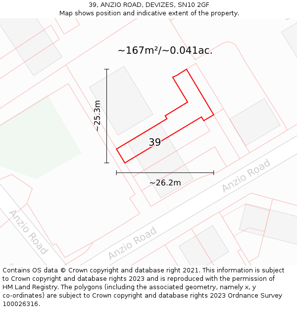 39, ANZIO ROAD, DEVIZES, SN10 2GF: Plot and title map