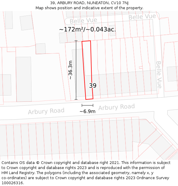 39, ARBURY ROAD, NUNEATON, CV10 7NJ: Plot and title map
