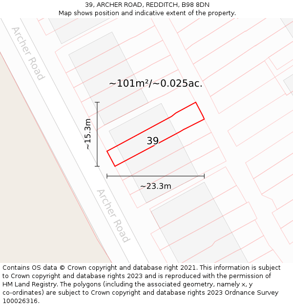 39, ARCHER ROAD, REDDITCH, B98 8DN: Plot and title map