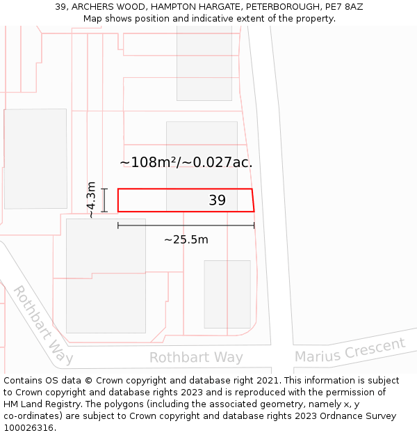 39, ARCHERS WOOD, HAMPTON HARGATE, PETERBOROUGH, PE7 8AZ: Plot and title map