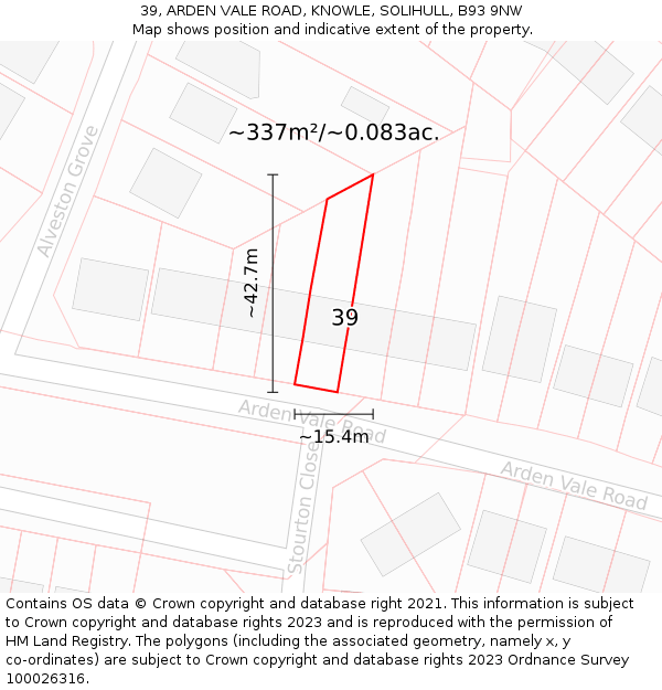 39, ARDEN VALE ROAD, KNOWLE, SOLIHULL, B93 9NW: Plot and title map